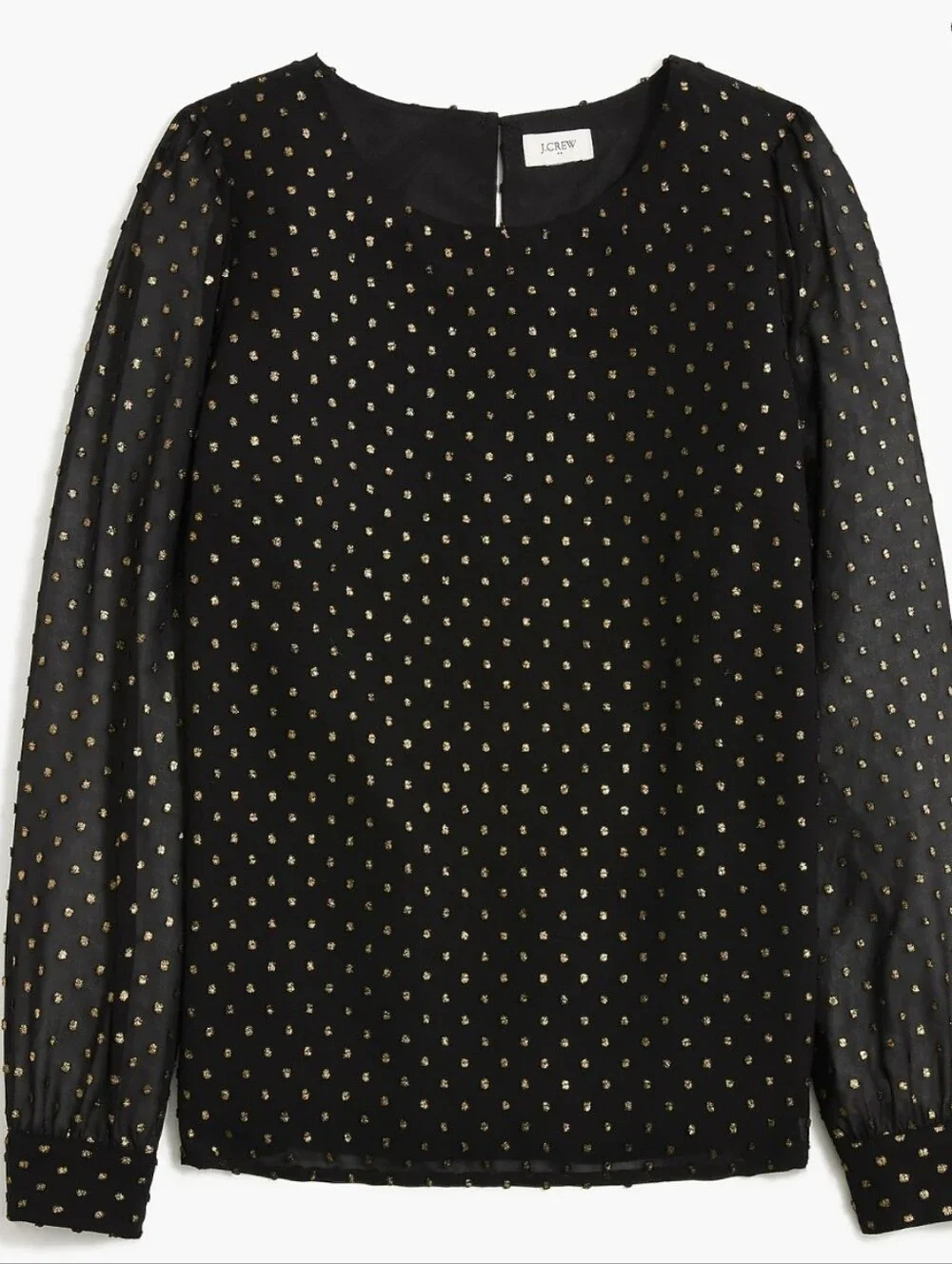 J. Crew Black Blouse with Gold Shimmer Clip-Dots Size 3x Sheer With Lining